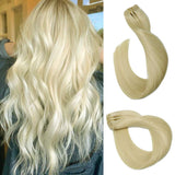 Remy Clip in Hair Extensions Blonde Balayage 70grams 15" Short Straight Human Hair Extensions Clips in Medium Brown to Bleach Blonde Highlights 7 Pieces(#4/613)