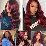 Pinshair 99J Hair Red Burgundy Bundles With Closure Brazilian Body Wave Human Hair Weave Bundles With Closure Non-Remy No Tangle