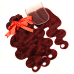 Pinshair 99J Hair Red Burgundy Bundles With Closure Brazilian Body Wave Human Hair Weave Bundles With Closure Non-Remy No Tangle