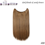 S-noilite 20 inches Natural hair Invisible Wire in Synthetic Hair Extensions No Clip with Secrect Line Easy Attach halo hair