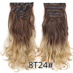 Alileader 140g 16clips Long Wavy Hairstyles Synthetic ombre Clip In Hair Extension Heat Resistant Fake Hairpieces Blond Brown